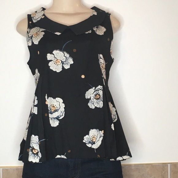 Deletta Tops - Anthro Deletta Peter Pan Collar Black Floral Tank